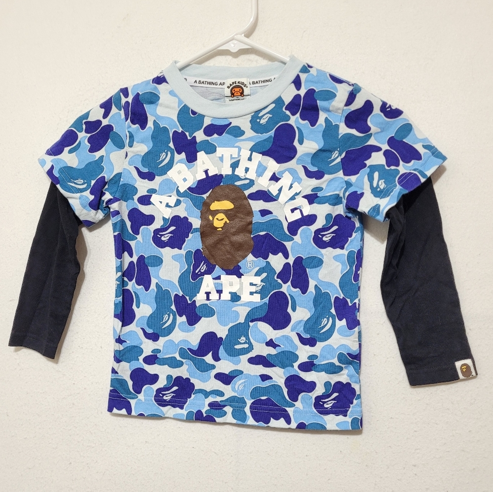A Bathing Ape Kids' Blue Camo Layered-Look Long Sleeve Tee